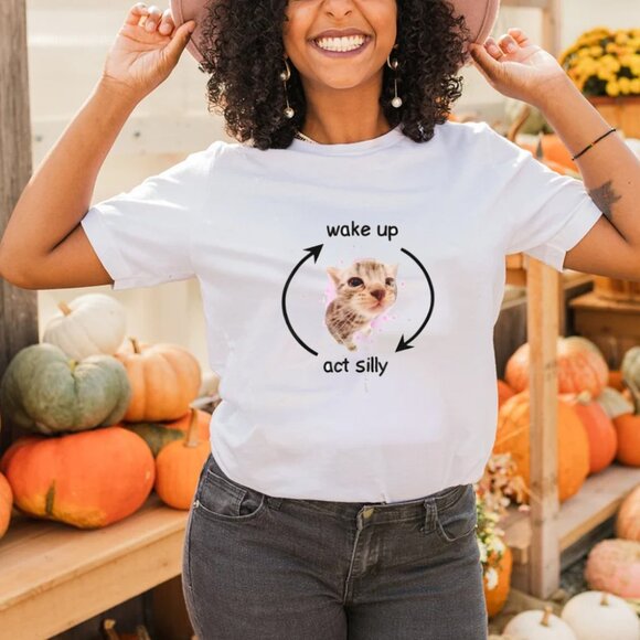 Wake Up Act Silly Shirt, Crying Banana Cat Meme Shirt - Picture 1 of 5